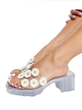 ASOS Clear Daisy Embellished Platform Heeled Slide Sandals
